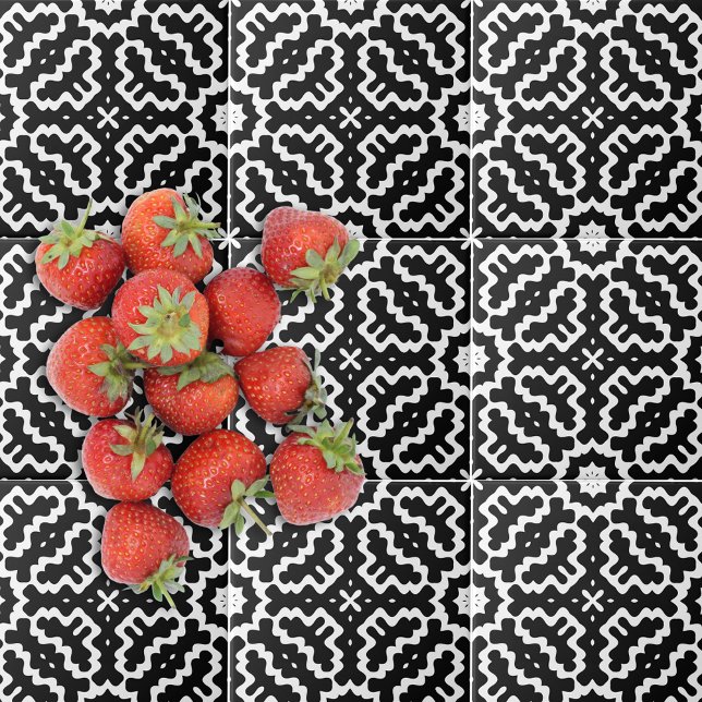 Abstrakt Modern Black and White Mosaic Mönster Kakelplatta (Skapare uppladdad)