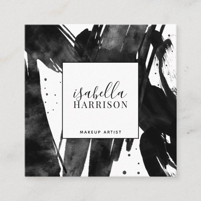 Abstrakt Modern Black White Makeup Artist Fyrkantigt Visitkort (Framsida)