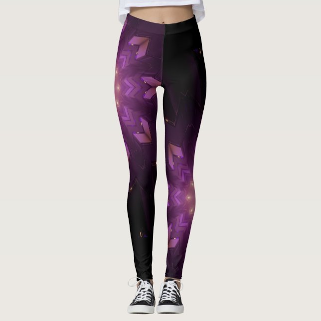 Abstrakt Modern Blommigt Fractal Art Berry Färg Leggings (Framsida)