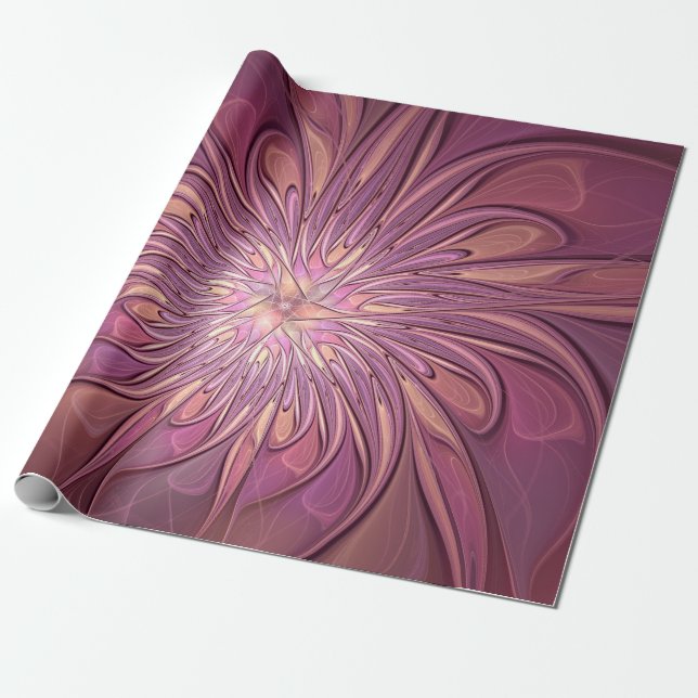 Abstrakt Modern Blommigt Fractal Art Berry Färg Presentpapper (Utrullad)