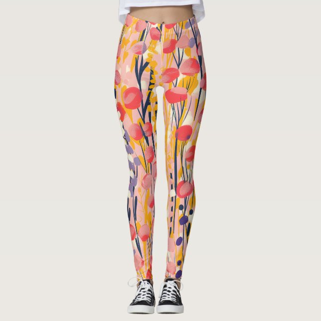 Abstrakt Modern Blomsterträdgård Botanisk Trädgård Leggings (Framsida)
