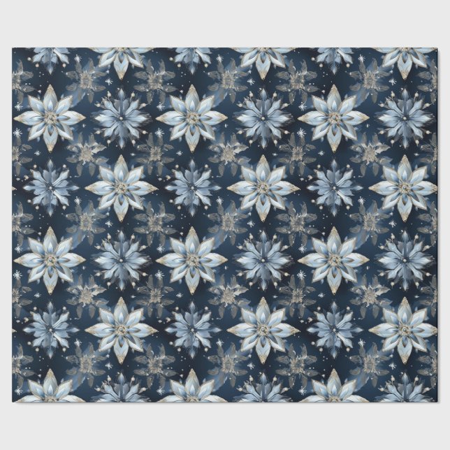 Abstrakt Modern Blue Jeweled Poinsettias Presentpapper (Seam)