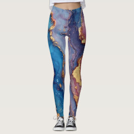 Abstrakt Modern Blue Lila Guld Chic Trendig Leggings