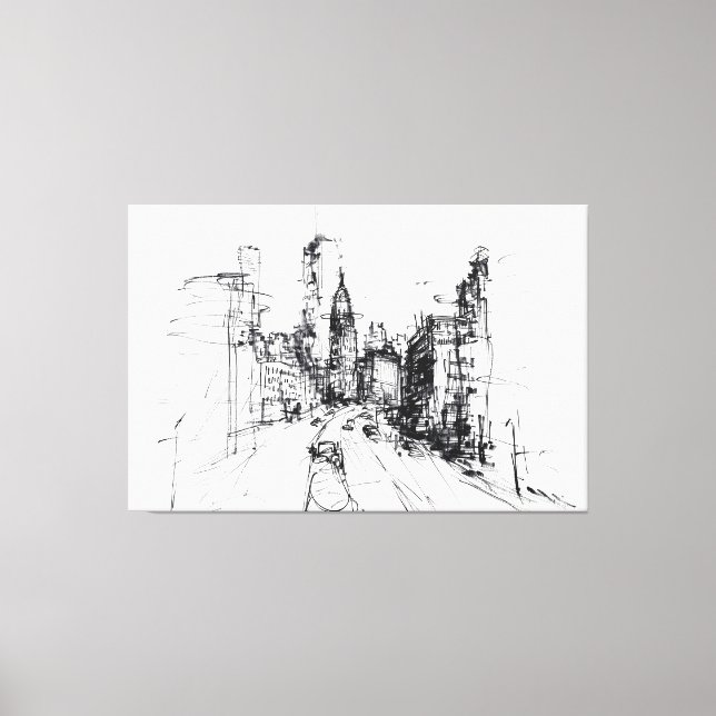 Abstrakt Modern Cityscape Sketch - Premium Canvastryck (Framsida)