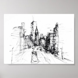 Abstrakt Modern Cityscape Sketch - Premium Poster