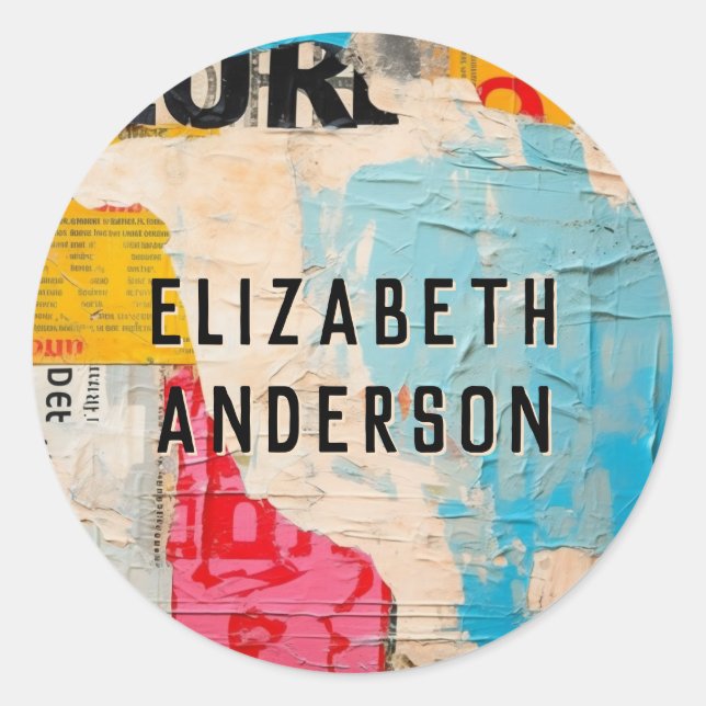 Abstrakt Modern Collage Runt Klistermärke (Framsida)