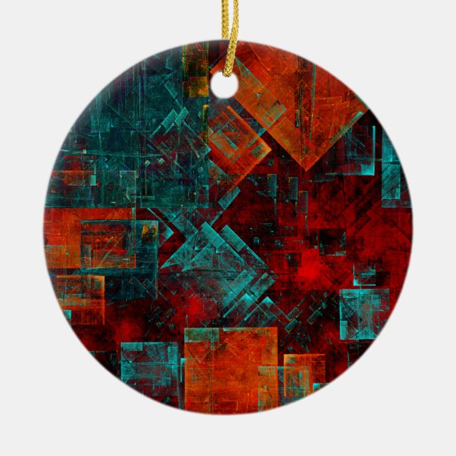 Abstrakt Modern Colorful Coola Artistic Mönster Julgransprydnad Keramik (Framsidan)