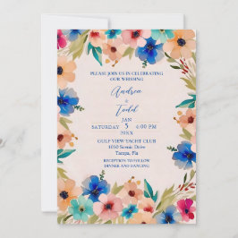 Abstrakt modern elegant blomster vattenfärg bröllo inbjudningar