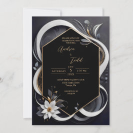 Abstrakt modern elegant vit och guld bröllop inbjudningar