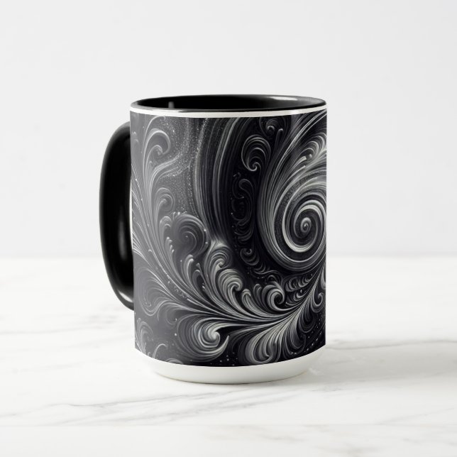 Abstrakt Modern Enkel Virvlande Svart Och Vitt Mugg (Framsida vänster)