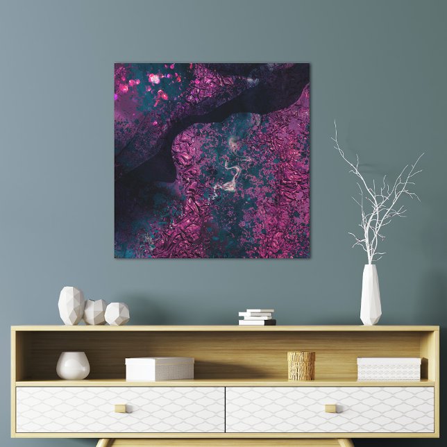Abstrakt Modern Falsk Folie Magenta Indigo Svart  Canvastryck (Skapare uppladdad)