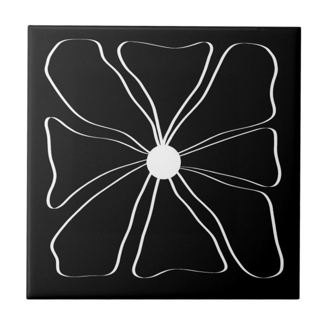 Abstrakt Modern Flower Fine Art Black and White Kakelplatta (Framsidan)