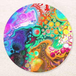 Abstrakt Modern Fluid Art Underlägg Papper Rund