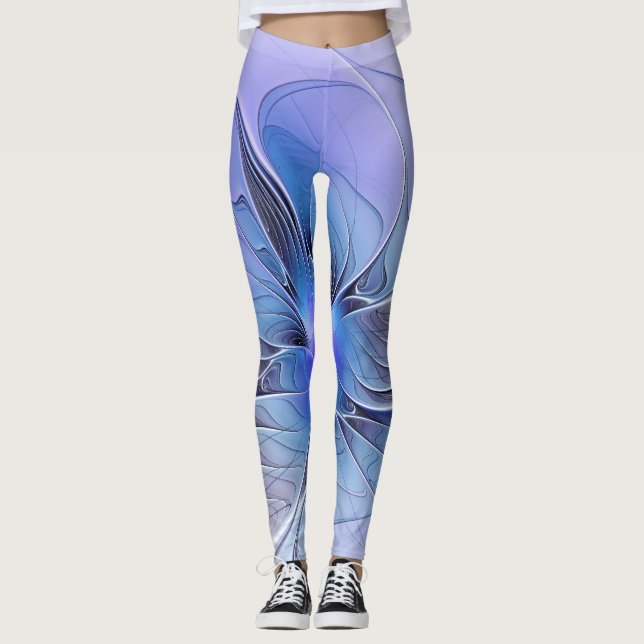 Abstrakt Modern Fractal Art Lavender Blue Leggings (Framsida)