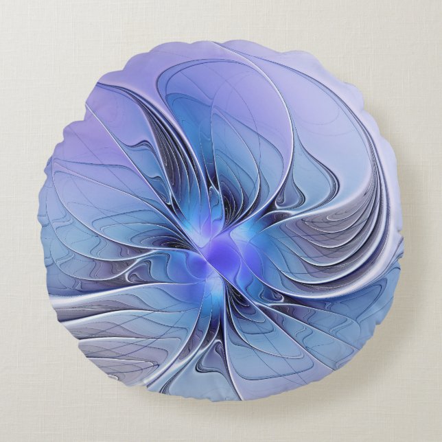 Abstrakt Modern Fractal Art Lavender Blue Rund Kudde (Framsidan)