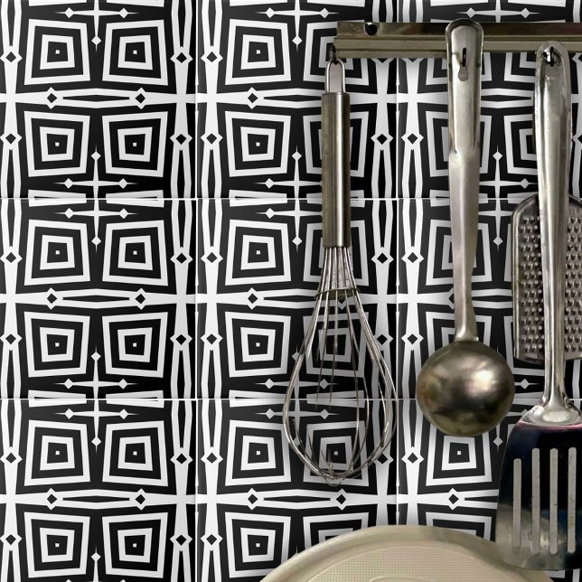Abstrakt Modern Geometric Mönster, svart och vitt Kakelplatta (Skapare uppladdad)