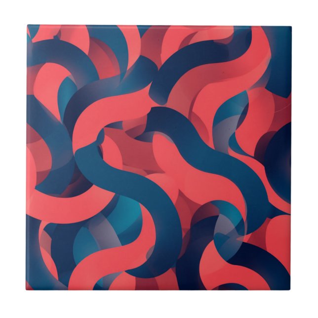 abstrakt modern geometrisk Korall och Blå Kakelplatta (Framsidan)