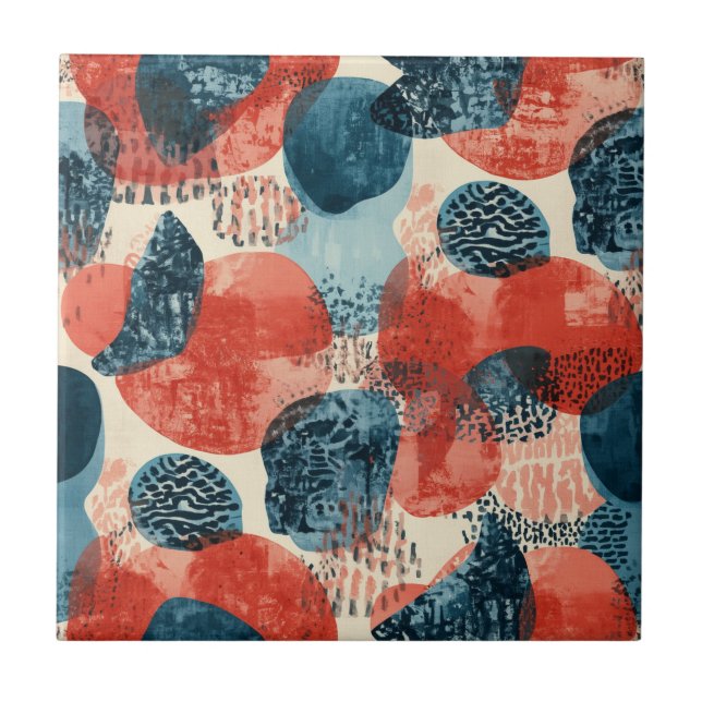 abstrakt modern geometrisk Korall och Blå Kakelplatta (Framsidan)