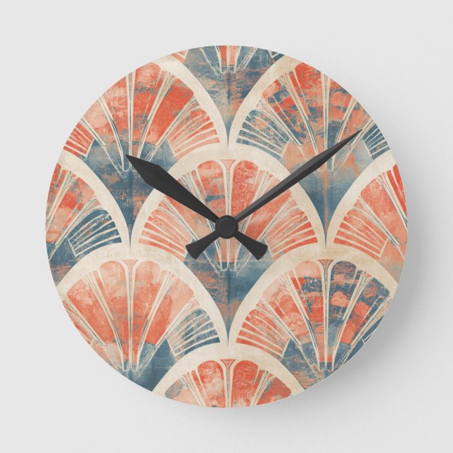 abstrakt modern geometrisk Korall och Blå Rund Klocka (Framsida)