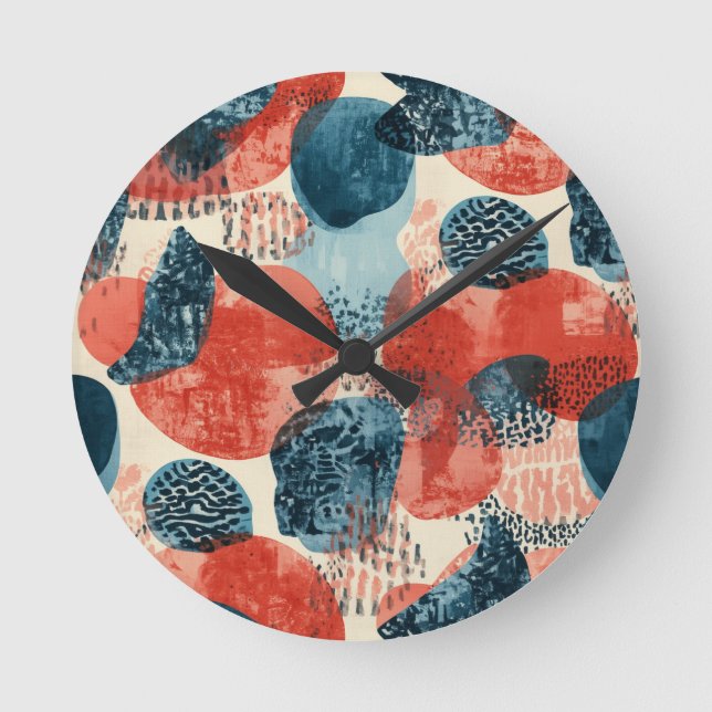 abstrakt modern geometrisk Korall och Blå Rund Klocka (Framsida)