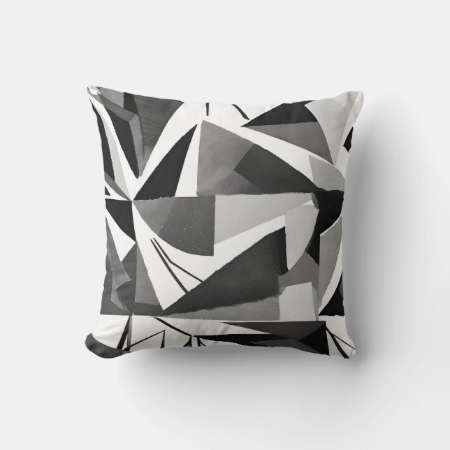 Abstrakt Modern Geometrisk Svart & Vit Akvarell Kudde (Framsida)