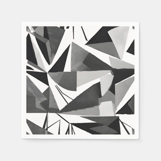 Abstrakt Modern Geometrisk Svart & Vit Akvarell Pappersservett (Framsidan)