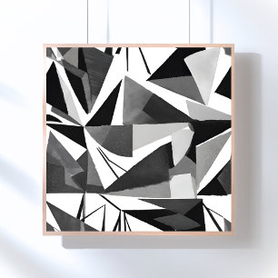 Abstrakt Modern Geometrisk Svart & Vit Akvarell Poster