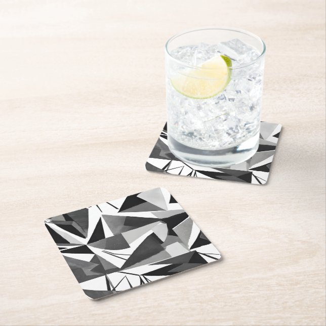 Abstrakt Modern Geometrisk Svart & Vit Akvarell Underlägg Papper Kvadrat (Insitu)