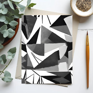 Abstrakt Modern Geometrisk Svart & Vit Akvarell Vykort