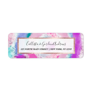 Abstrakt Modern Girly Rosa White Tie Dye Paint Returadress Etikett