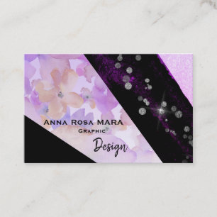 *~* Abstrakt Modern Glitter Geometric Black Blommi Visitkort