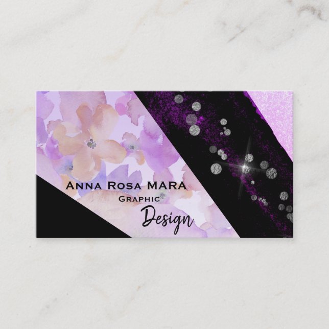 *~* Abstrakt Modern Glitter Geometric Blommigt Bla Visitkort (Framsida)