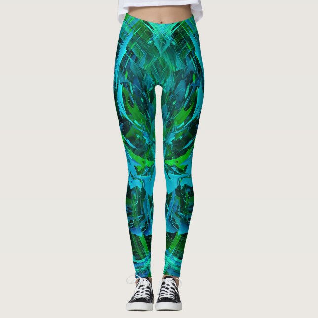 Abstrakt Modern Grön Konst Leggings (Framsida)