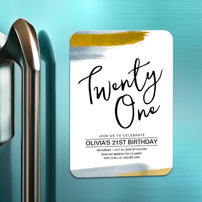 Abstrakt Modern Guld 21:a födelsedagsinbjudan Magnet (Skapare uppladdad)