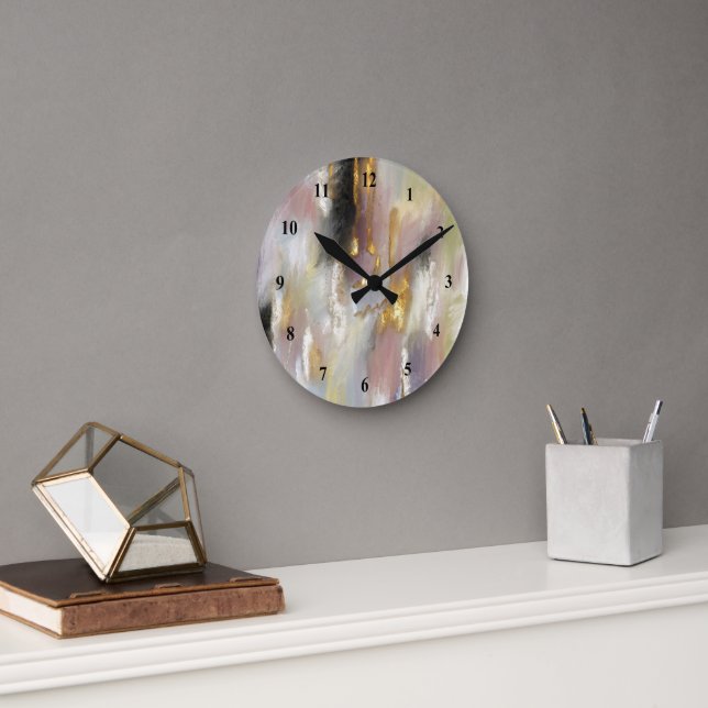 Abstrakt Modern Guld Rosa Rund Klocka (Kontor)