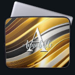 Abstrakt Modern Guld Silver och Bronze Vinkarare Laptop Fodral<br><div class="desc">Denna moderna konsthantverkskonst laptop sleeve är öga och gör ett verkligt påstående med vågar i guld,  brons och silver faux metallic. Uppfattat och bedövande. Lägg till ett namn och börja med att anpassa det. Skapat av Farmhouse Press.</div>