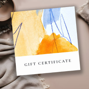 Abstrakt Modern Gult Blue Art Gift Certificate Fyrkantigt Visitkort