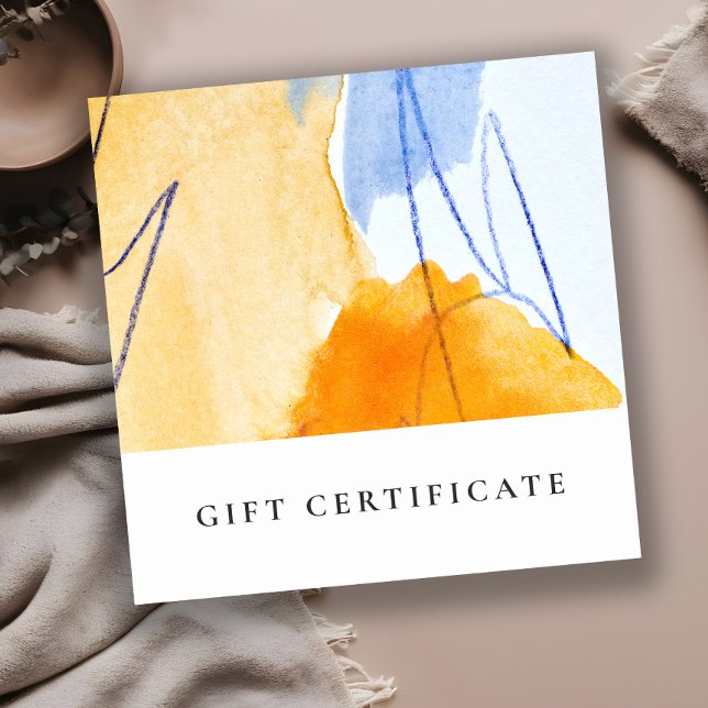 Abstrakt Modern Gult Blue Art Gift Certificate Fyrkantigt Visitkort (Skapare uppladdad)
