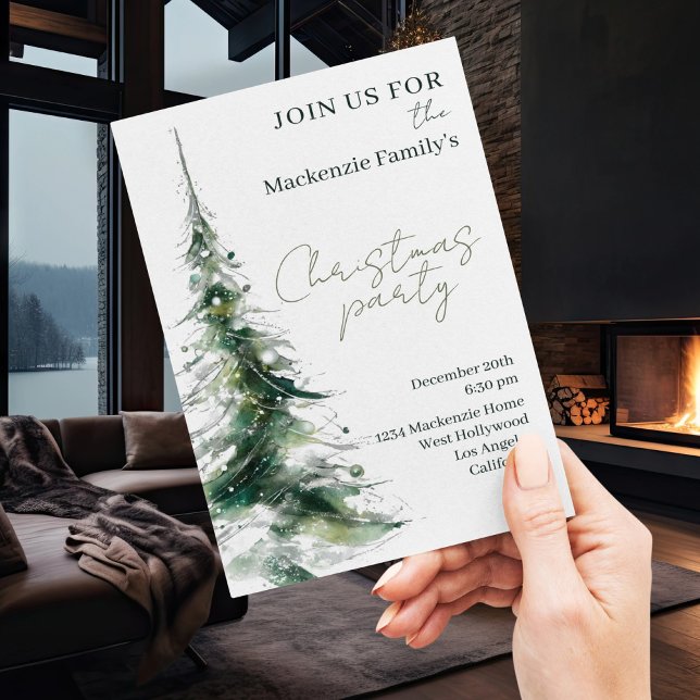 Abstrakt modern julgransfestinladan julkort (Abstract Modern Christmas Tree Party Invitation by Ricaso. Stunning dinner party invites Change text)