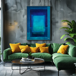 Abstrakt modern konst med azurblått djupfältsfärg poster