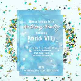 Abstrakt Modern Light Blue-Födelsedagsfest Inbjudningar