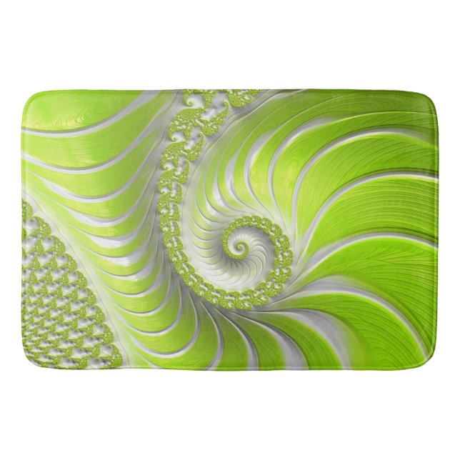 Abstrakt Modern Lime Green Spiral Fractal Badrumsmatta (Framsidan)