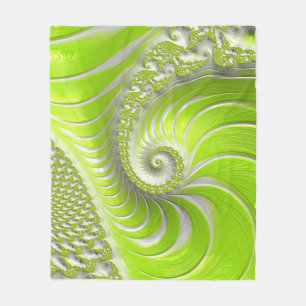 Abstrakt Modern Lime Green Spiral Fractal Fleecefilt