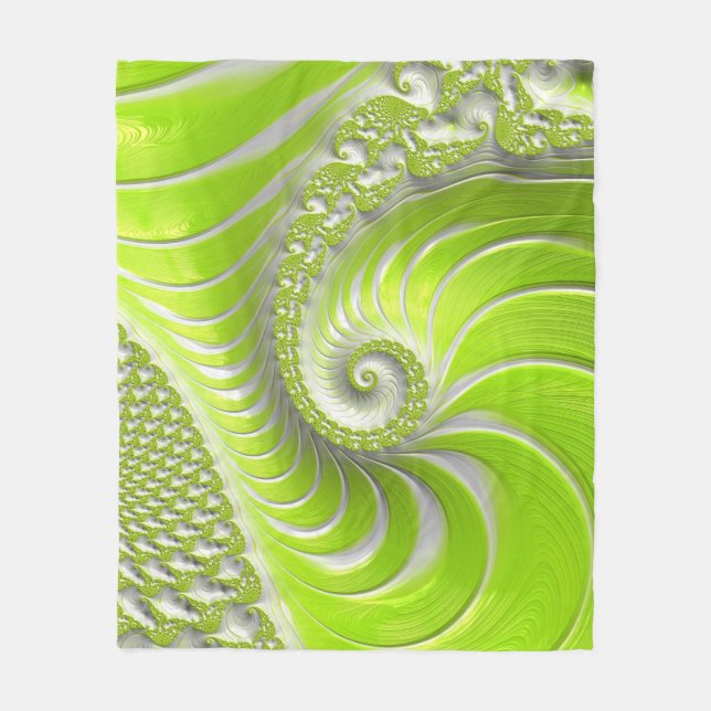 Abstrakt Modern Lime Green Spiral Fractal Fleecefilt (Framsidan)