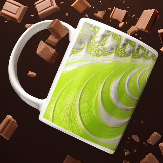 Abstrakt Modern Lime Green Spiral Fractal Kaffemugg (Skapare uppladdad)