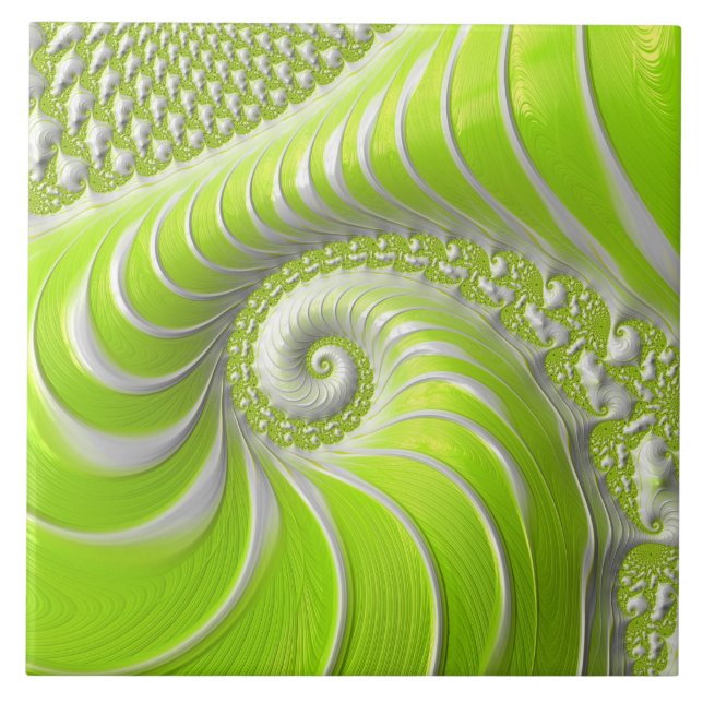 Abstrakt Modern Lime Green Spiral Fractal Kakelplatta (Framsidan)