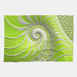 Abstrakt Modern Lime Green Spiral Fractal Kökshandduk