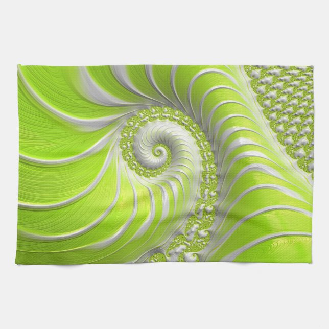 Abstrakt Modern Lime Green Spiral Fractal Kökshandduk (Horisontell)
