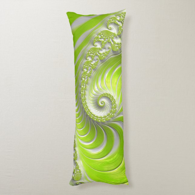 Abstrakt Modern Lime Green Spiral Fractal Kroppskudde (Baksidan (Vertikal))