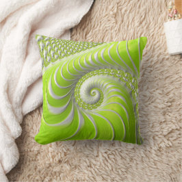 Abstrakt Modern Lime Green Spiral Fractal Kudde